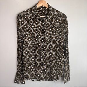 Zara Retro Geometric Print Long Sleeve Button-Up Shirt Women’s 18.5” ptp